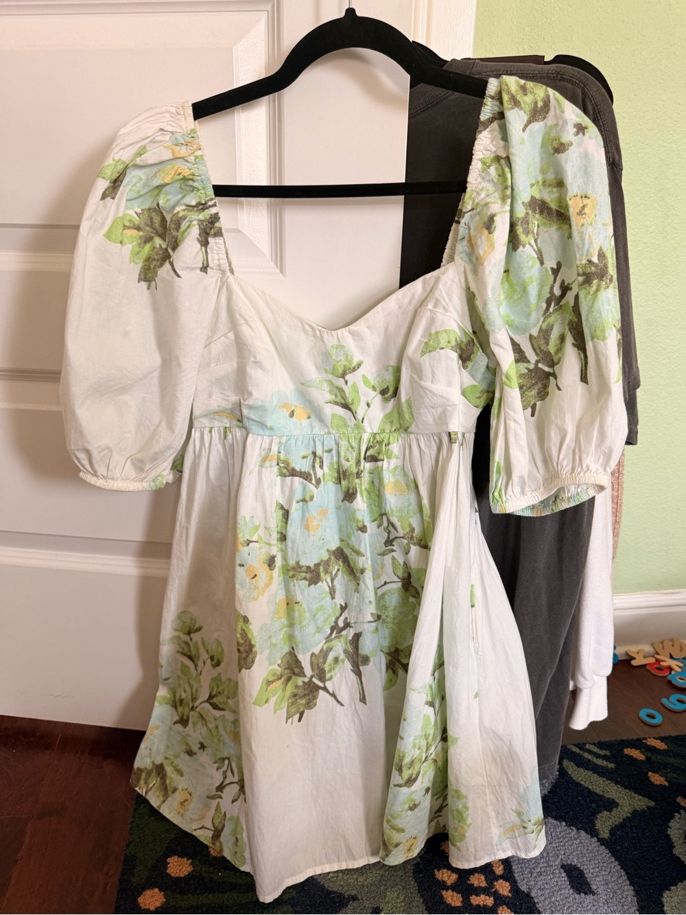 Free People White Floral Mini Dress with Green and Light Blue Print